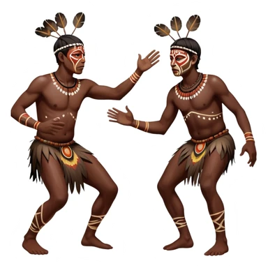 Cinematic Realistic scene of two indigenous male aboriginals performing an Aboriginal Corroboree, adorned in traditional body paint, captured in fluid motion with earthy tones and vibrant, cultural lighting sticker