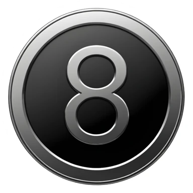 Emoji icon of a metal coin with engraved number 8, minimalist style, isolated, only black color sticker