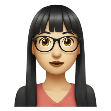 girl,wearing glasses,bangs，black hair,straight hair,Chinese girl sticker