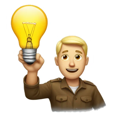 white man with light bulb near his head and raised index finger sticker
