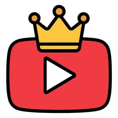 minimal YouTube subscriber Discord role icon, predominantly red, YouTube play button with a small crown, flat background sticker