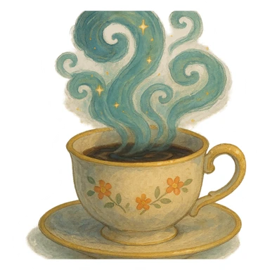enchanted teacup with swirling steam, soft painterly textures, magical and whimsical, no background sticker