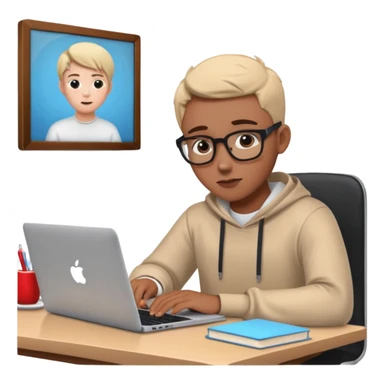 ученик учит английский язык за столом дома с макбуком прямо смотрит sticker