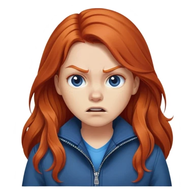Redhead girl with long hair in blue jacket looking angry sticker