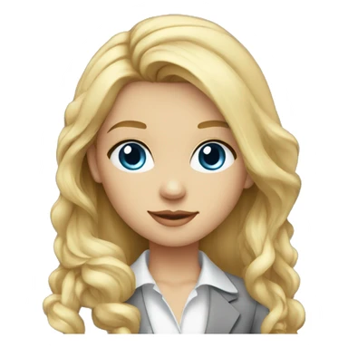  young blonde girl with long hair dressed in suit with gray dress blue eyes and white shirt sticker