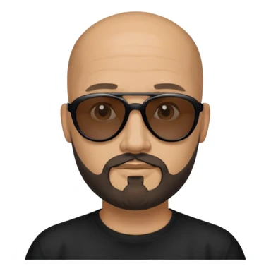 Bald man, wearing black fashion sunglasses, goatee beard sticker