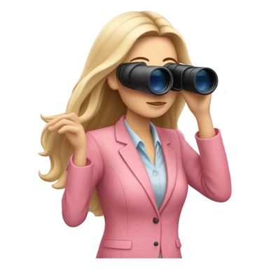 white female employee in pink suit using binoculars with long loose hair looking like secretary sticker