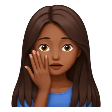 Create an emoji of an attractive chocolate brown woman with long middle part layered hair, turning her head to the side with her hand slightly covering her face as if she’s hiding in embarrassment  sticker