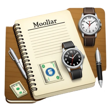 Libreta, reloj y un dolar sticker