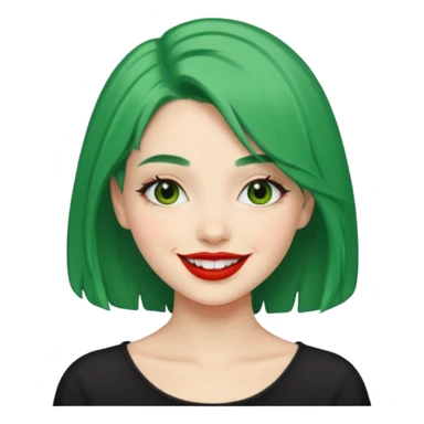 girl with green hair and red lipstick, smiling sticker