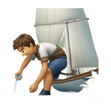 boy pouring water from a hose onto a sailboat  sticker
