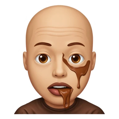 Bald man with huge lips cover in chocolate peanut  sticker