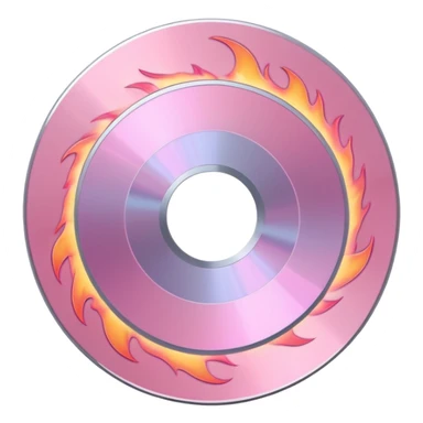 A minimalist CD disc with subtle pink flames, glowing effect, variation 1 sticker
