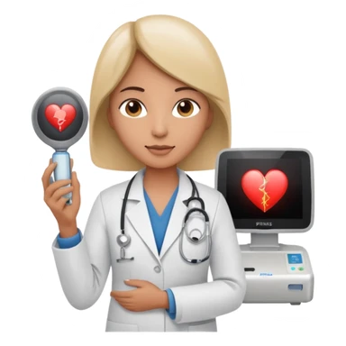 Cardiac sonographer with Philips ultrasound machine sticker