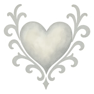 silver goth heart, gothic, filigree, Watercolor style, no text sticker