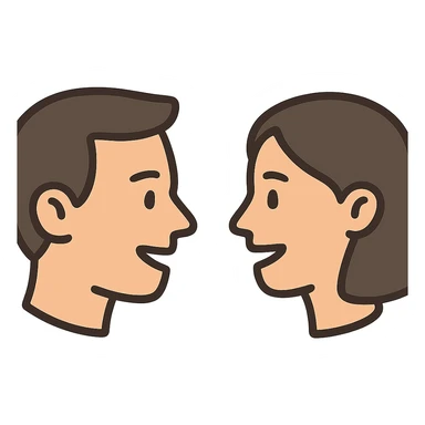 flat toon style of two speaking heads facing each other sticker