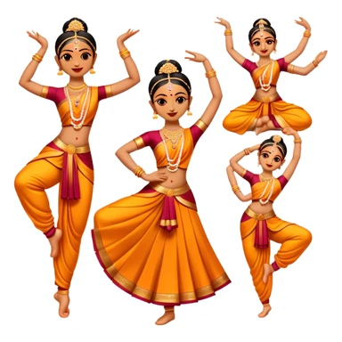 cinematic-realistic-bharatanatyam-dance-emoji,-depicted-as-an-elegant-classical-indian-dance-performance-with-graceful-poses,-intricate-costumes,-and-expressive-hand-gestures,-rendered-with-rich-textures-and-warm-dramatic-lighting sticker