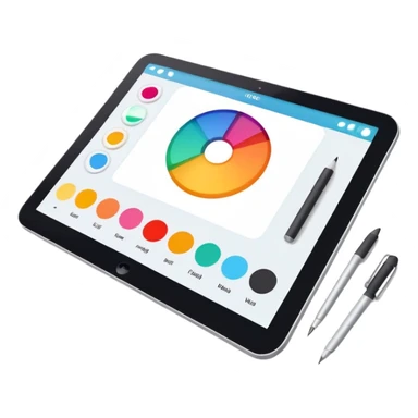 digital screen showing a basic logo being edited, with vector handles and a color palette sticker