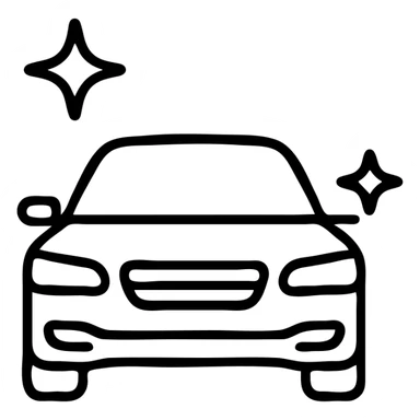 outlined icon of a high-end car, glossy black with sparkling stars and mirror-like reflections, clean lines, modern and simple, perfectly clean vehicle sticker