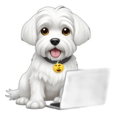 White Maltese working on a laptop sticker