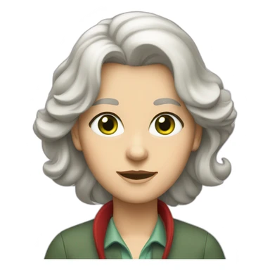 28 old women, white skin, long blond hair, green eyes, red shirt in a gray jacket sticker