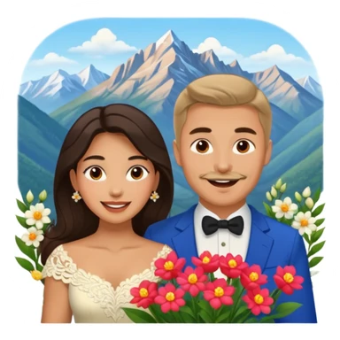 Excited Couple traveling  russian man and elegant  Latina girl delicate flowers and mountains in the background  sticker