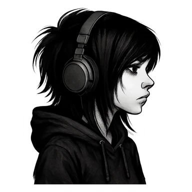 emo girl profile, headphones and hoodie, no background sticker