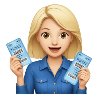 excited blonde woman holding tickets sticker