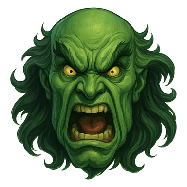 fierce head of the Wizard of Oz, exaggerated features, fantasy illustration, no background sticker