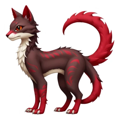 Kawaii dark-brown and crimson-red beautiful pretty elegant divine edgy fantasy feline-vernid-sergal-fursona animal creature with a tufted tail full body with intricate markings  sticker