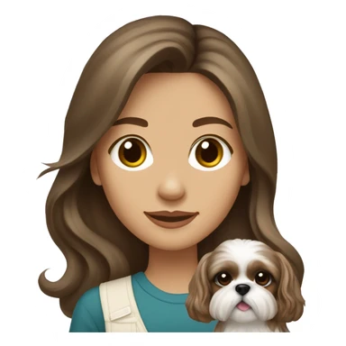 Young brunette medium kin hair woman with a cream shih tzu in her arms long wavy hair sticker