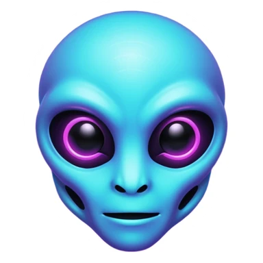 futuristic glowing pixel game alien emoji face, purple and cyan neon light, dark background sticker