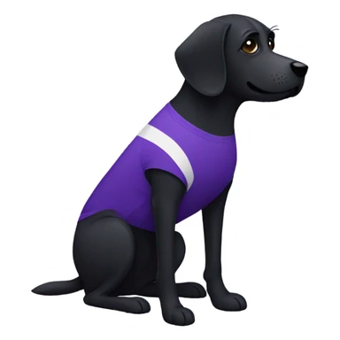 black dog wearing a purple jersey sticker