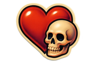 gothic heart with a skull accent, retro stickers style sticker