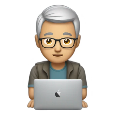 Aged 48 Asian Guy coding on the macbook sticker