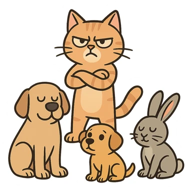 cat with a bossy pose, surrounded by obedient pets sticker
