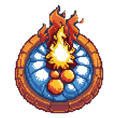 Bomberman vertical explosion tile, flames extending from top to bottom, orange/yellow core with red edges, flames about 60% of tile width, centered horizontally, clean pixel edges with motion detail sticker