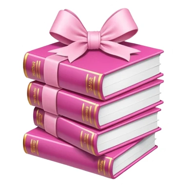 Pink Books stacked up and tied together by a white bow sticker