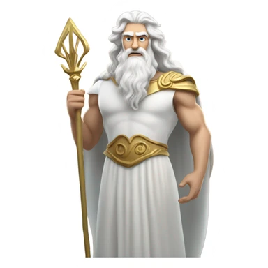 white man Poseidon with gold trident. long white hair white dress. driver sticker