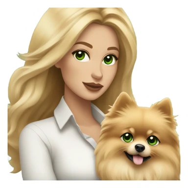 Blonde balayage long hair women with green eyes holding a Pomeranian  sticker