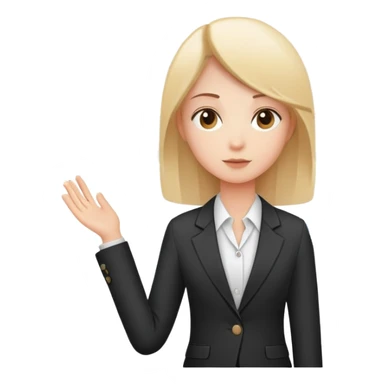 person presenting in front of a simple chart or graph, wearing a blazer and a confident posture sticker