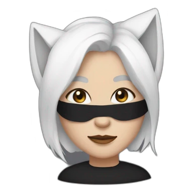 A woman with white hair and cat ears and a black mask around her eyes has white skin  sticker