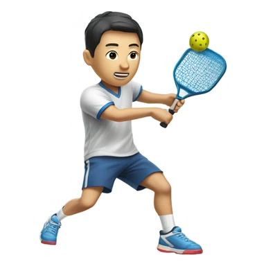 Male Chinese Pickleball player hitting a Pickleball sticker