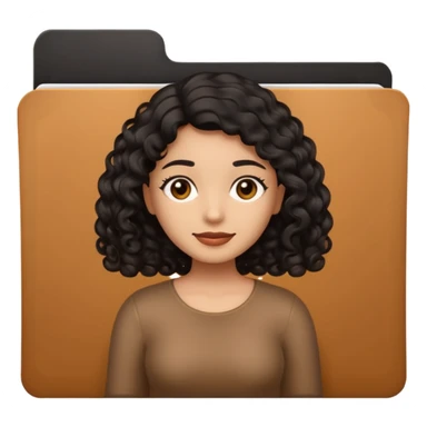 A **simple emoji-style icon** of a **black transparent plastic folder**, sleek and minimal, with **rounded corners**, subtle translucency, soft shading, and a **small logo of a dark canela-skinned latina with curly black hair** on the front.
 sticker