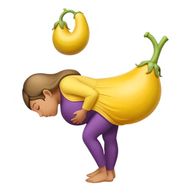 pregnant person with a yellow eggplant attached, bowing person in profile sticker