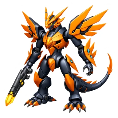 Cool Futuristic Black Orange Cyber-Digimon-Fakemon-Zekrom-Guilmon-Wargreymon-Mecha-fusion (full body) sticker