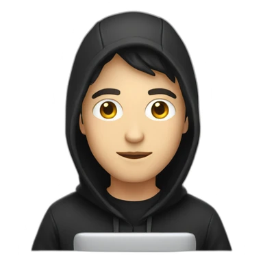 Young white developer with a black hood behind his computer sticker