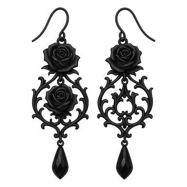 goth earrings, rose motif, black metal, dark romantic gothic sticker