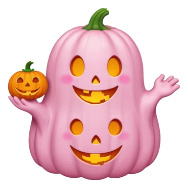 pastel pink ghost with orange pumpkin kawaii style sticker