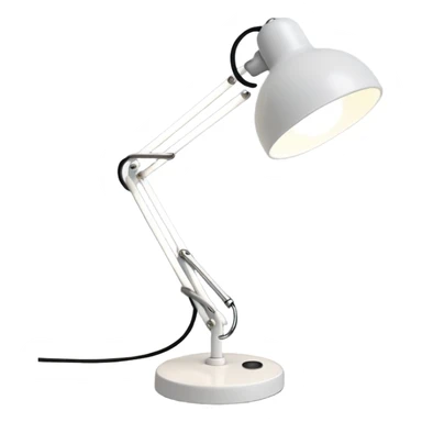 A small white desk lamp with a round base and a flexible, jointed neck. It leans forward playfully, like it’s alive, with a big circular light as its “head.” Iconic and full of character. sticker